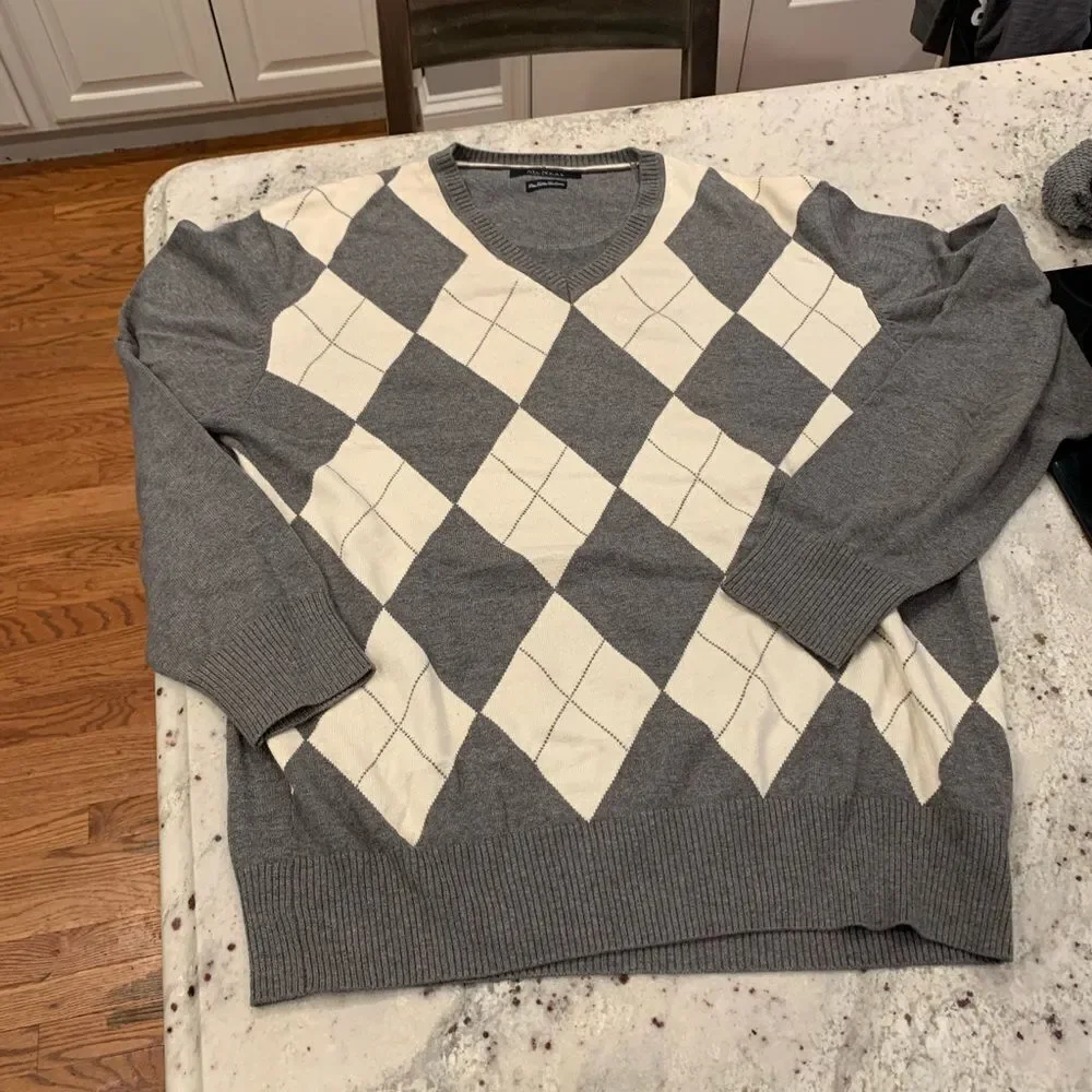 McNeal Brendo Cotton Cashmere Argyle Sweater sz L